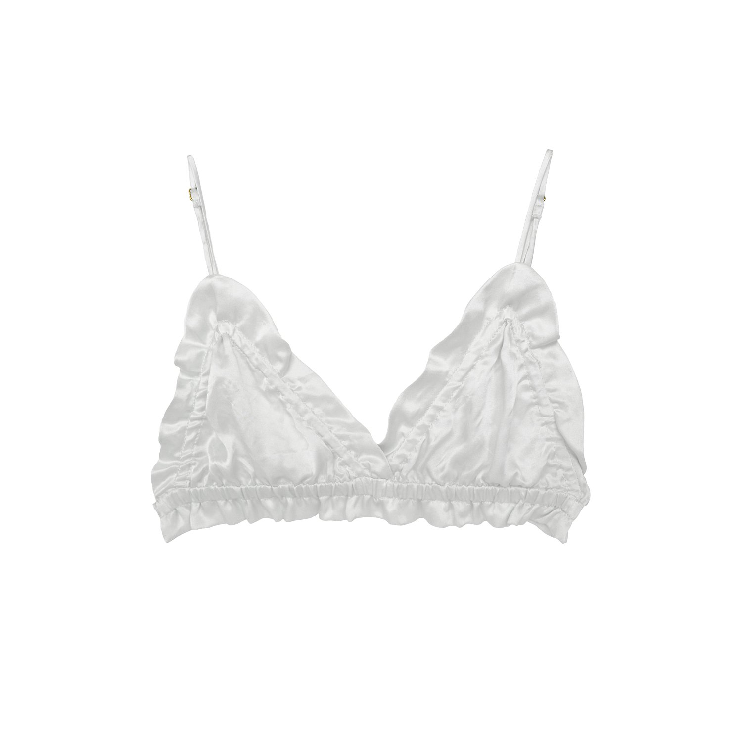 White Scalloped Triangle Silk Bra — Crease Studios